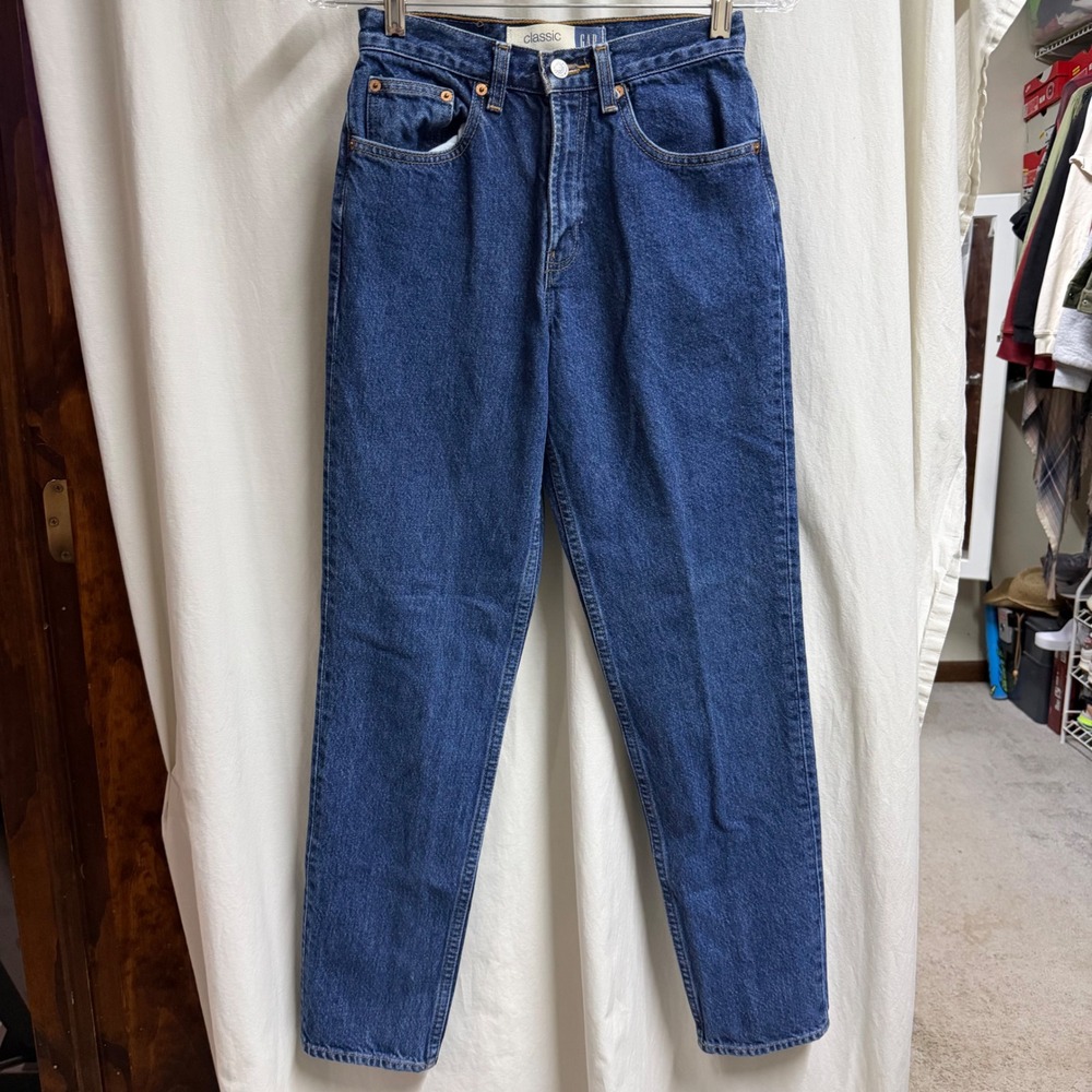 Vintage GAP 90s Blue Jeans Classic Fit High Waisted Straight Leg Dark Wash 2 R